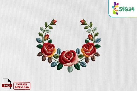 Download Floral Rose Wreath Embroidery PNG - Premium Resources