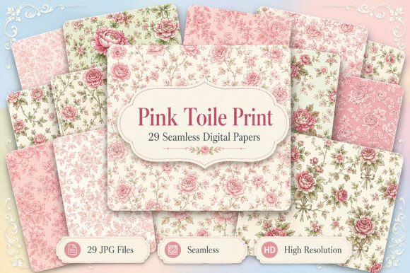 Download Pink Toile Print Design Papers - Design Collection